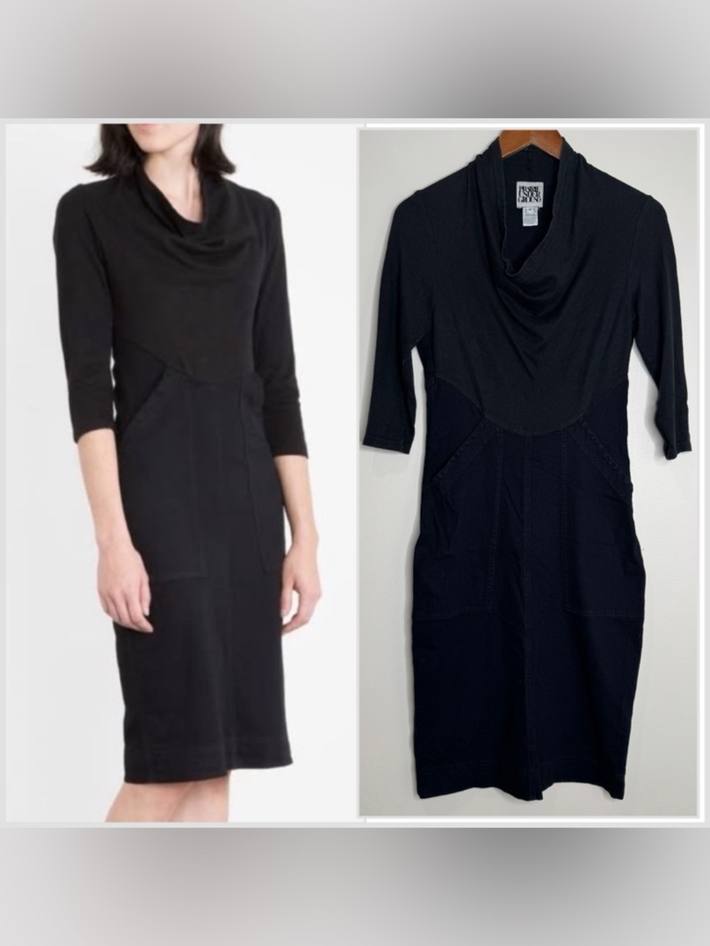 Prairie Underground Black Denim Day Dress Mixed Media Stretch Cowl Neck Small